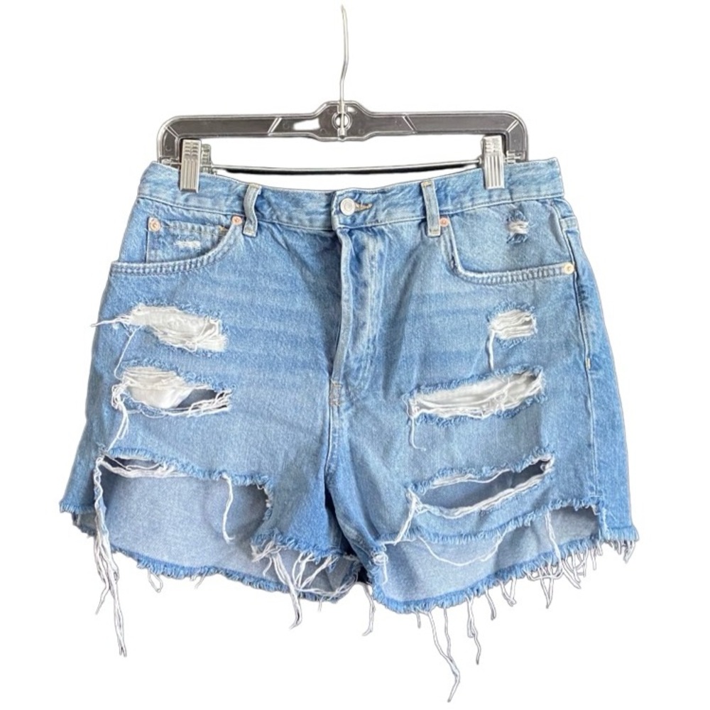 Free People Light Blue Distressed Jean Shorts